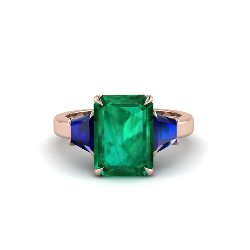 Elegant Wedding Rings For Minimalist Brides-Emerald Emerald Cut Three Stone Ring With Custom Baguette - Yvette No. 65