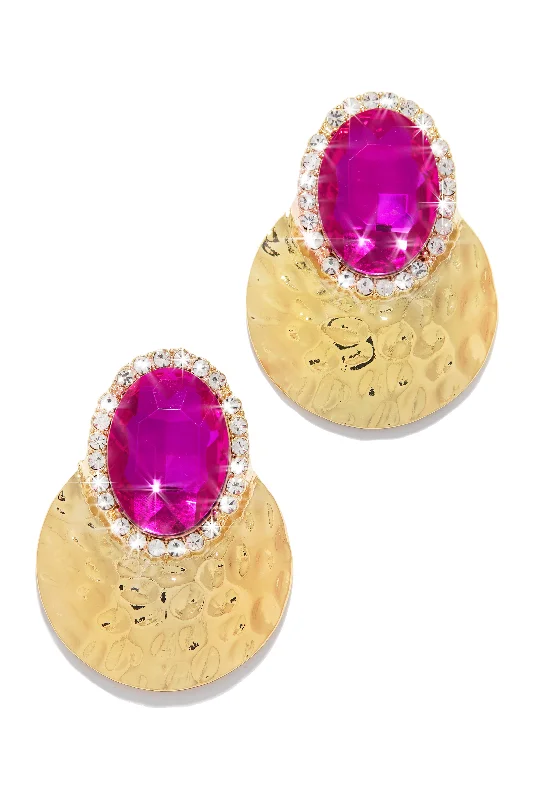 Luxury Diamond Earrings For Engagement-Weekend Gala Stone Embellished Earring - Fuchsia