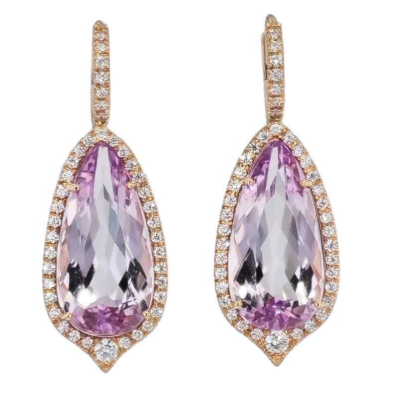 Vintage-Inspired Hoop Earrings For Fashion Lovers-Kunzite Rose Gold Diamond Pave Drop Earrings