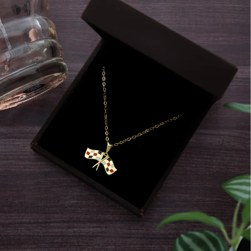 Simple Nameplate Necklace For Personalized Wear-Gold Necklace (Chain with Checkered Flag Pendant) 18KT - FKJNKL18K9184