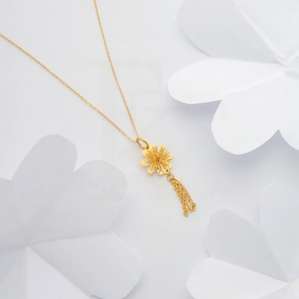 Personalized Crystal Pendant Necklace For Weddings-Gold Necklace (Chain with Floral Style Pendant) 21KT - FKJNKL21KM8434