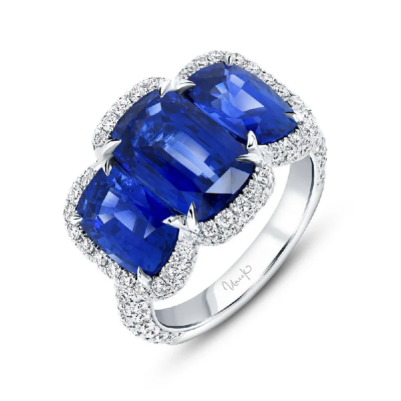 Classic Gold Engagement Rings For Brides-Uneek Precious Collection Halo Cushion Cut Blue Sapphire Engagement Ring