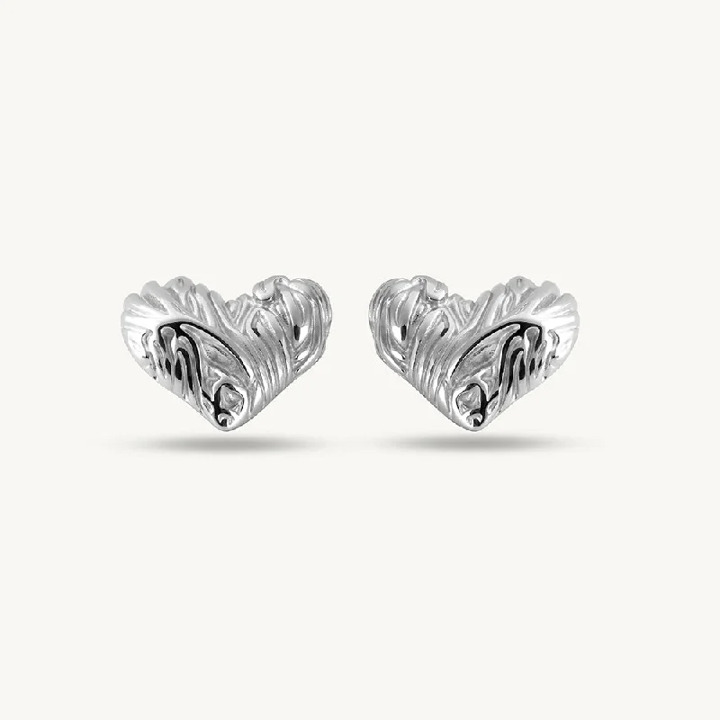 Silver Earrings With Birthstones For Gifts-Chunky Molten Heart Earrings