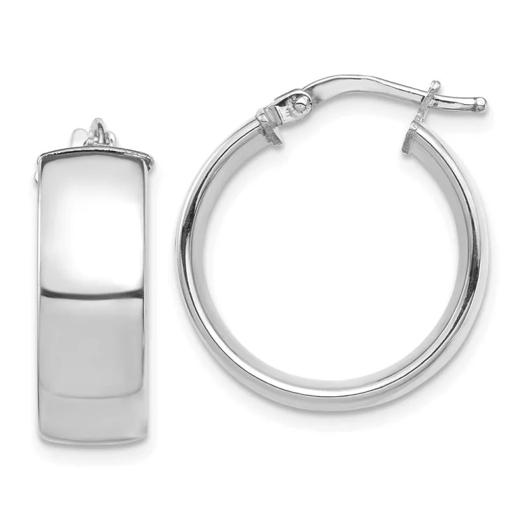 Sparkly Earrings For Formal Events-14k White Gold High Polished 7mm Hoop Earrings