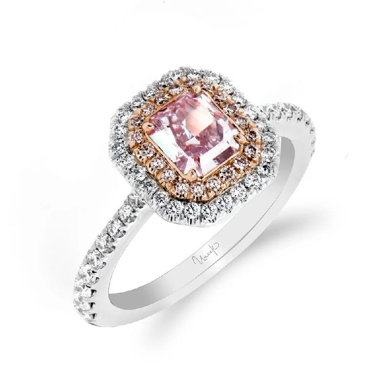 Sparkling Rose Gold Engagement Rings For Grooms-Uneek Natureal Collection Double-Halo Radiant Light Pink Diamond Engagement Ring