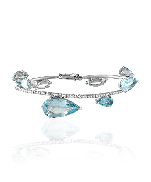 Stunning Silver Bracelets With Charms-Aquamarine and Diamond Bracelet 21-JSA