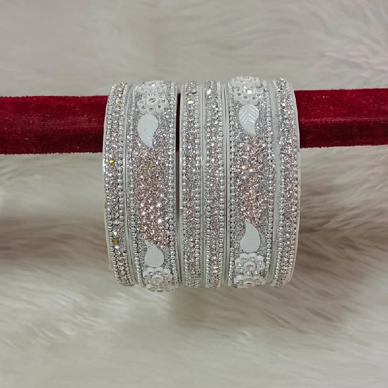 Classic Gold Wedding Bangles For Special Occasions-Pooja Bangles Silver Plated Austrian Stone Bangles Set