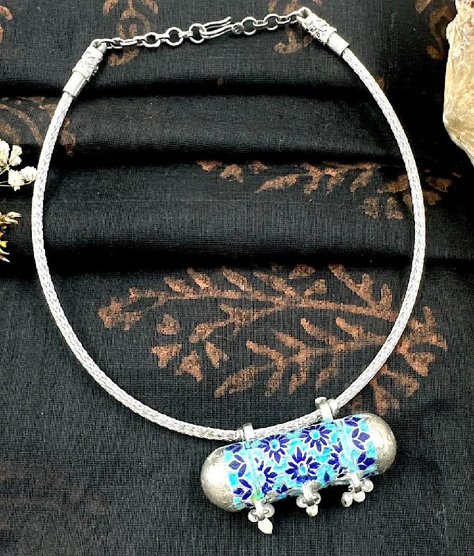 Trendy Layered Necklace For Evening Events-The Meenakari Silver Necklace