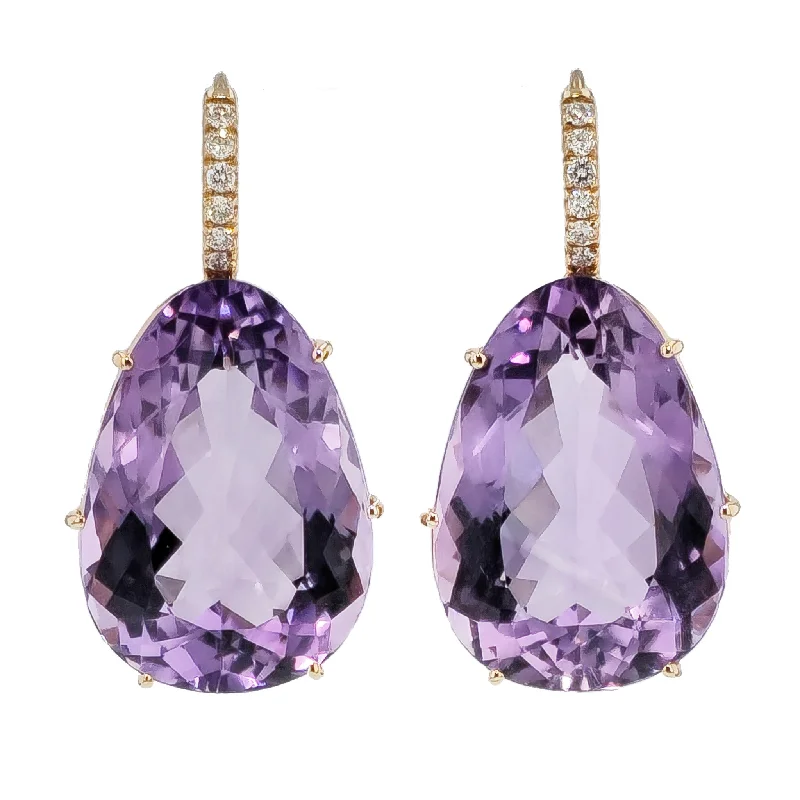 Boho Chic Earrings For Stylish Look-Amethyst Diamond Pave Rose Gold Drop Earrings