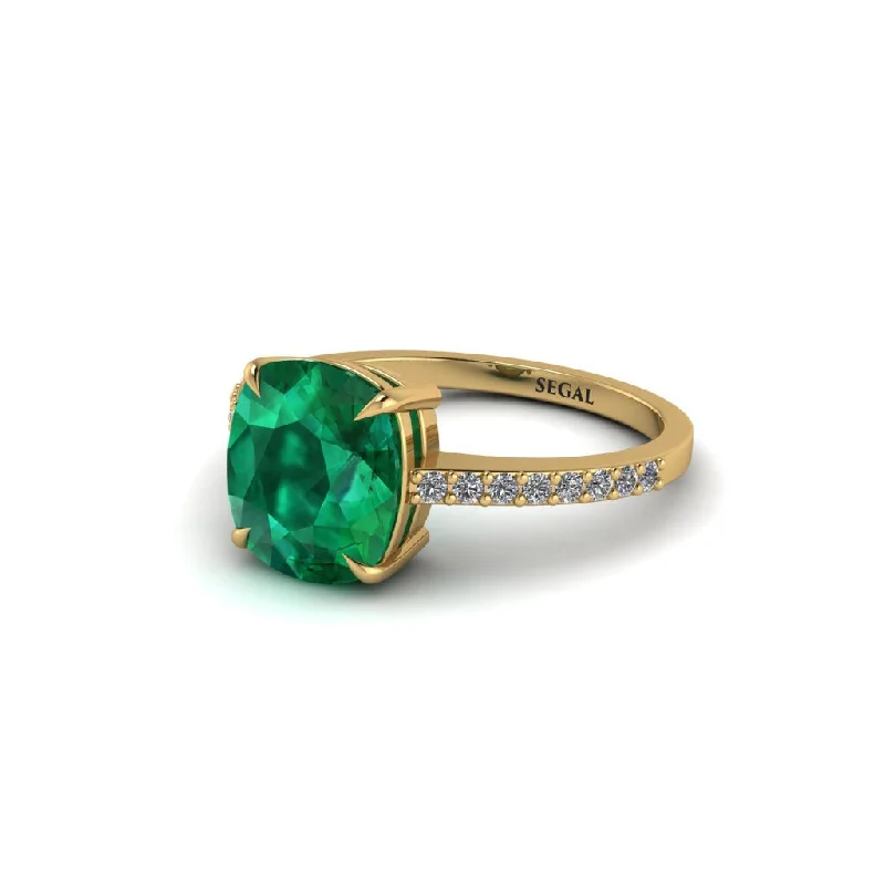 Personalized Gold Wedding Rings For Brides-Gold Handmade Cushion Cut Emerald Engagement Ring - Whitney No. 4