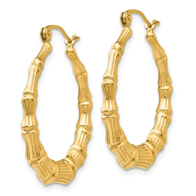 Fashionable Beaded Earrings For Events-14k Polished Bamboo Hoop Earrings