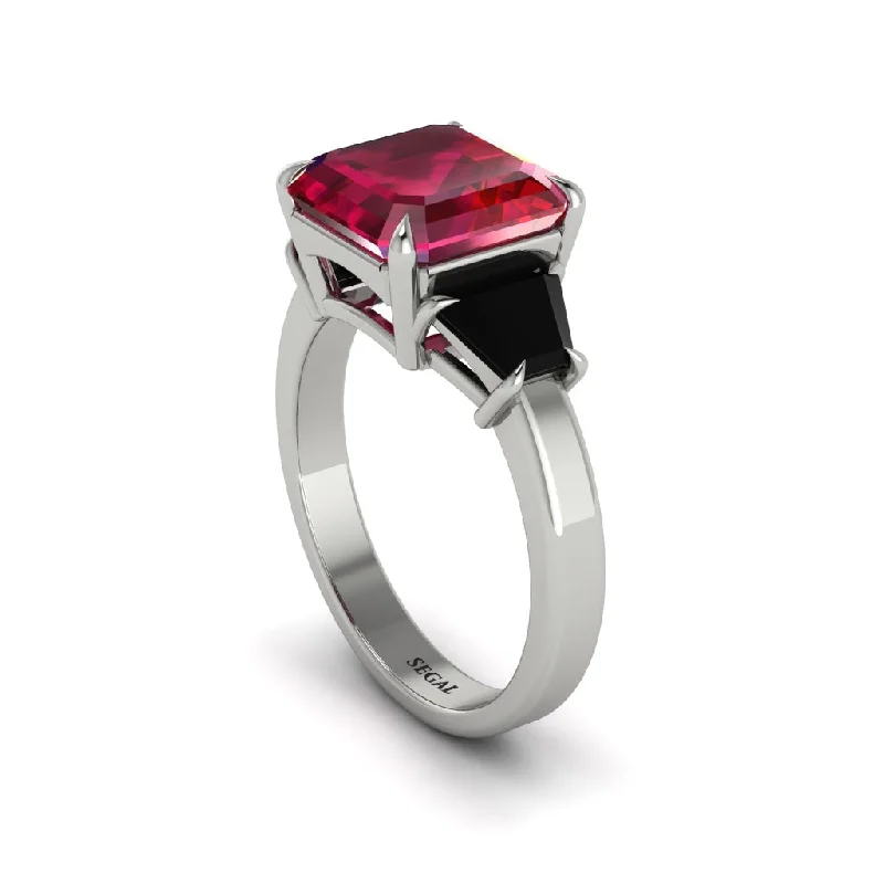 Simple Wedding Bands For Fashion-Forward Brides-Three Stone Ruby Engagement Ring - Bethany No. 42