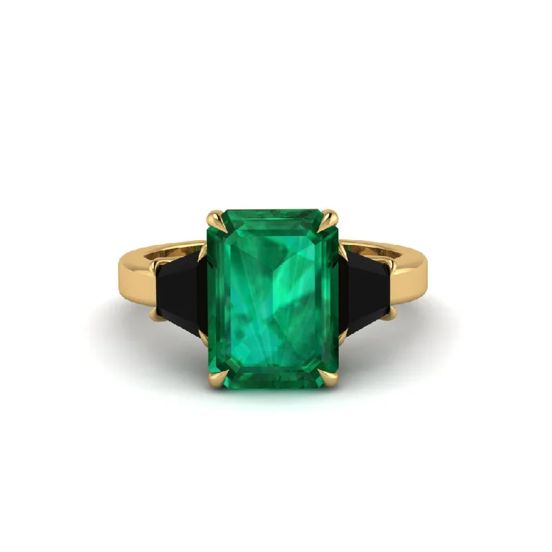 Trendy Engagement Rings With Custom Designs-Emerald Emerald Cut Three Stone Ring With Custom Baguette - Yvette No. 34