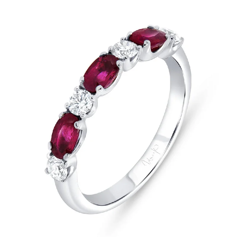 Sparkling Custom Rings For Special Occasions-Uneek Precious Collection Straight Oval Shaped Ruby Anniversary Ring