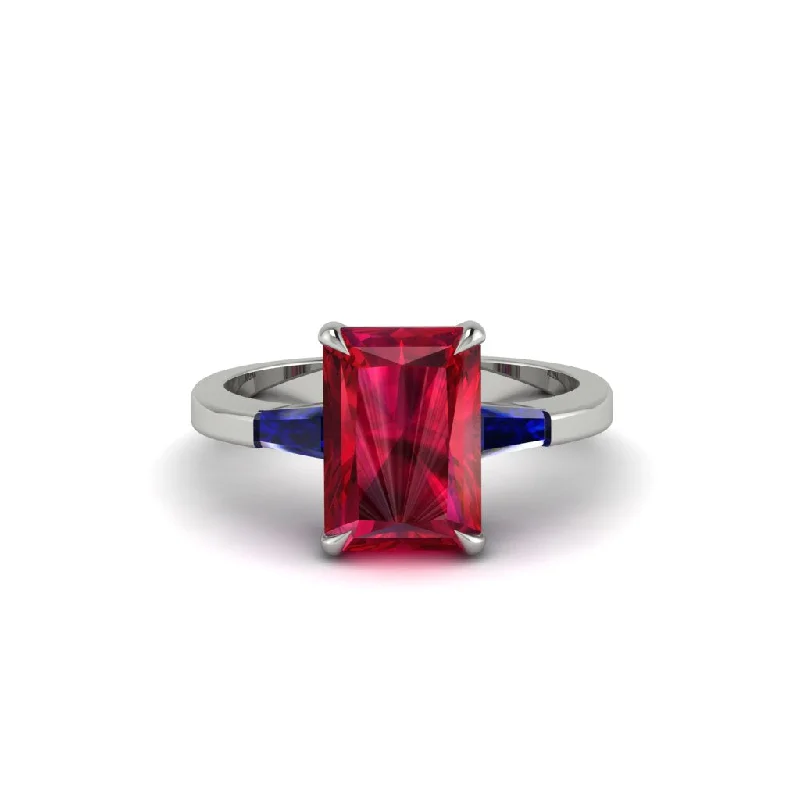 Unique Engagement Rings With Colored Diamonds-Three Stone Radiant Cut Ruby Engagement Ring - Hillary No. 72