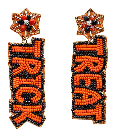 Handcrafted Wooden Earrings For Unique Style-Orange Trick Treat Beaded Earrings