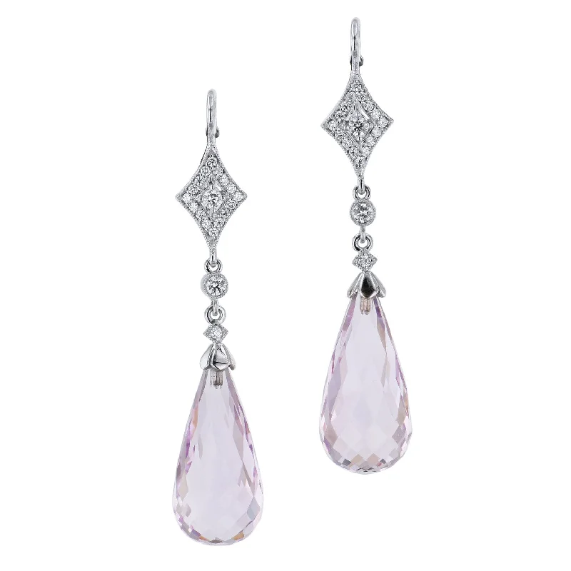 Crystal Drop Earrings For Bridesmaids Gifts-Amethyst And White Gold Earrings