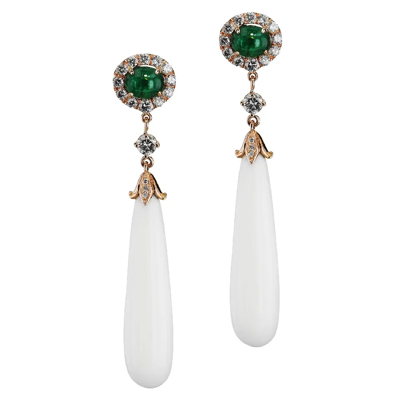 Silver Earrings For Formal Events-Zambian Emerald Agate Rose Gold Diamond Pave Drop Earrings