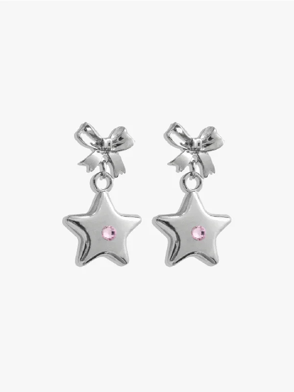 Trendy Hoop Earrings For Fashionable Look-Bellatrix Pink Star Earrings - Silver