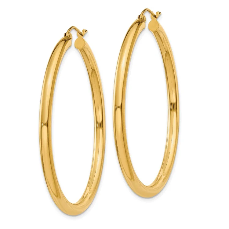 Bold Earrings With Beads For Fashion-14K Polished 3mm Tube Hoop Earrings