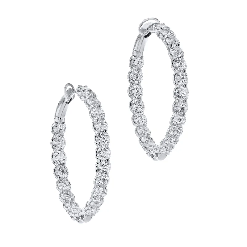 Trendy Earrings For Teenagers-White Gold Diamond Bezel Hoop Earrings