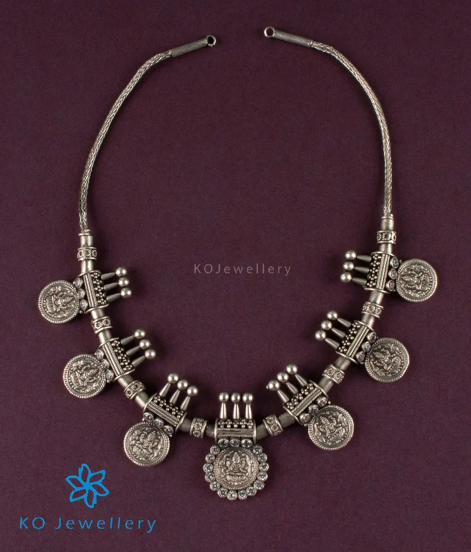 Elegant Beaded Necklace For Evening Parties-The Kanaka Silver Kasu-mala Necklace (Oxidised)