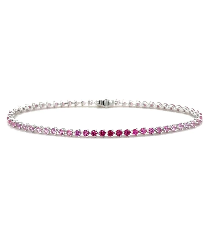 Adjustable Friendship Bracelets For Groups-Pink Sapphire Line Bracelet 237-JSA