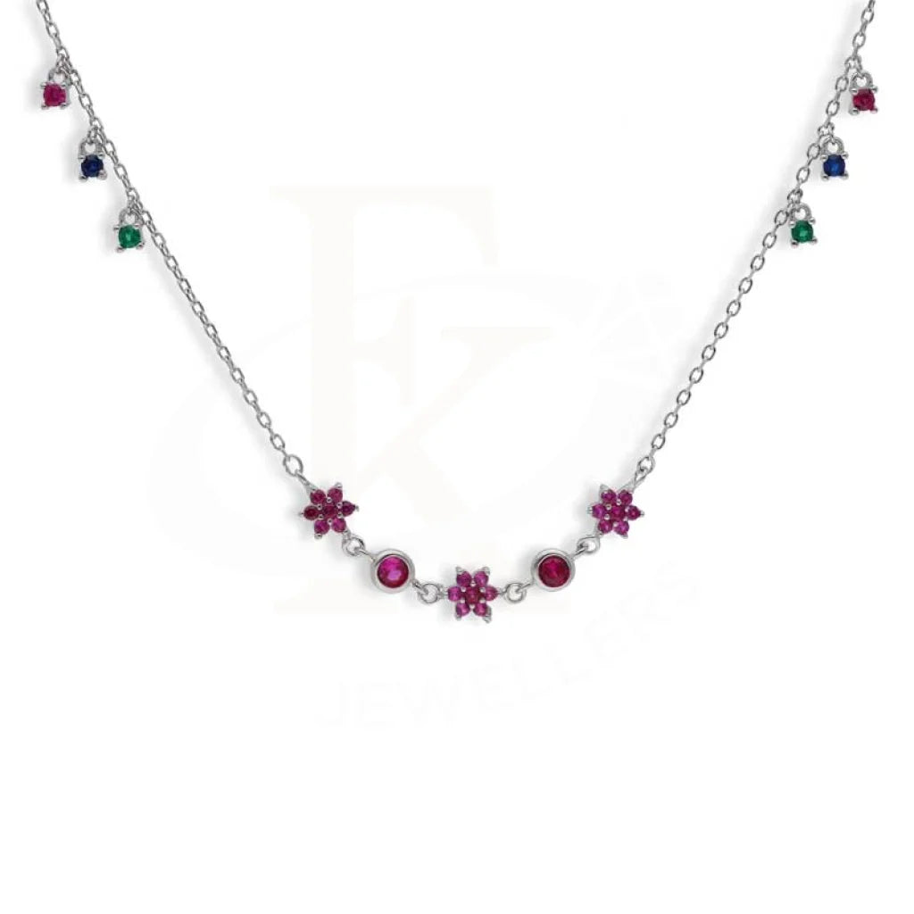 Elegant Crystal Necklace For Day Wear-Sterling Silver 925 Flowers Shaped Necklace - FKJNKLSL2978