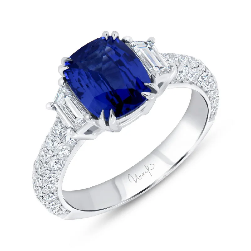 Custom Engagement Rings For Unique Couples-Uneek Precious Collection 3-Sided Cushion Cut Blue Sapphire Engagement Ring