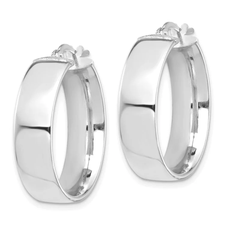 Custom Earrings For Wedding Gifts-14k White Gold High Polished 7mm Hoop Earrings