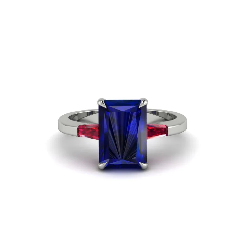 Simple Titanium Engagement Rings For Special Occasions-Three Stone Radiant Cut Sapphire Engagement Ring - Hillary No. 60