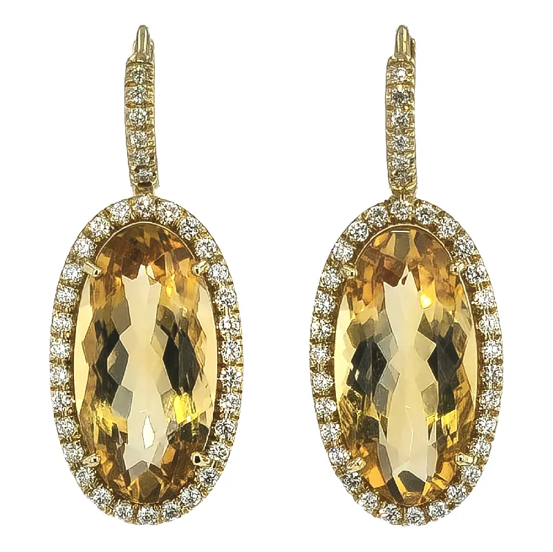 Classic Pearl Earrings For Weddings-Elongated Oval Citrine Diamond Pave Drop Earrings