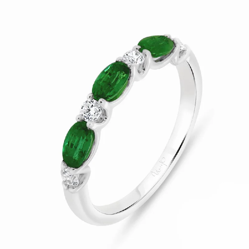 Luxury Wedding Rings With Custom Engravings-Uneek Precious Collection 1-Row Oval Shaped Emerald Fashion Ring