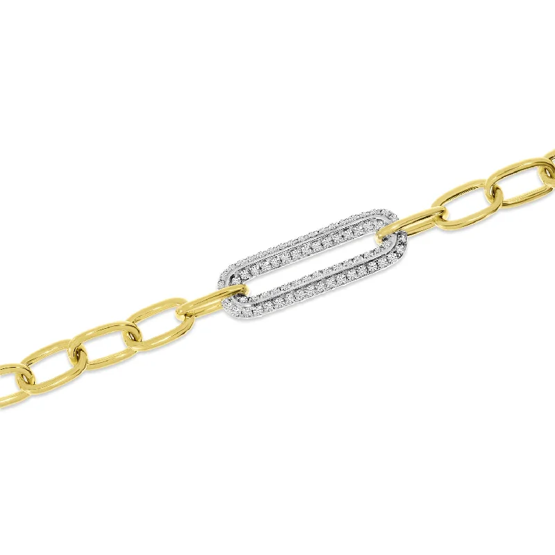 Stylish Leather Wrap Bracelets-14K Yellow Gold Diamond Center Paperclip Link Bracelet TB2637TT