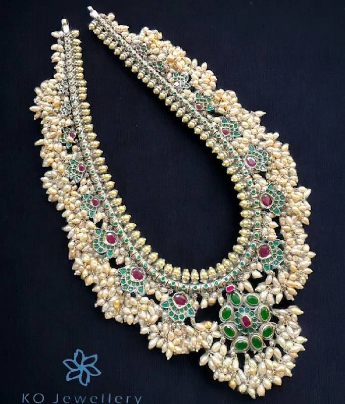 Long Beaded Necklace For Elegant Style-The Gaurangi Silver Guttapusalu Necklace (Oxidised)