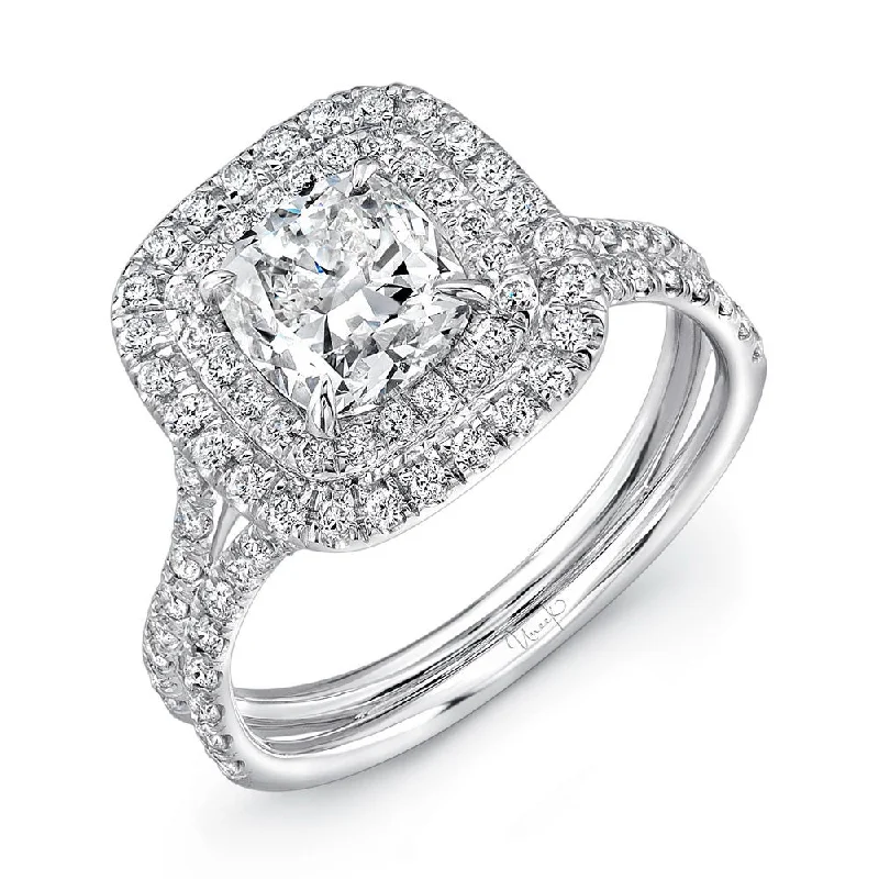 Elegant Wedding Bands For Custom Style-Uneek Split Shank Radiant Halo Diamond Engagement Ring