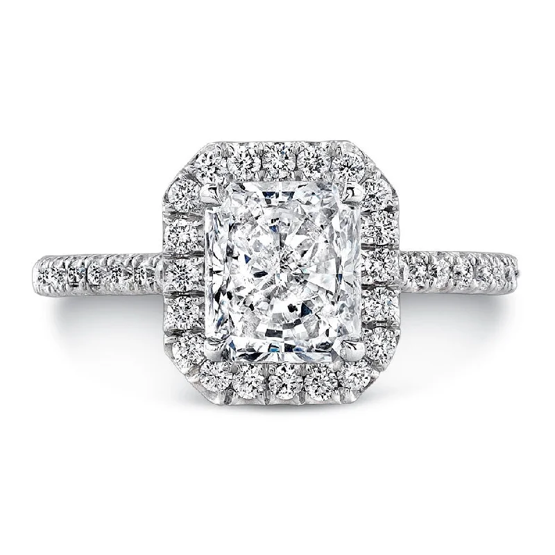 Classic Wedding Bands For Bridesmaids With Diamonds-Uneek Classic Radiant-Cut Diamond Halo Pave Engagement Ring