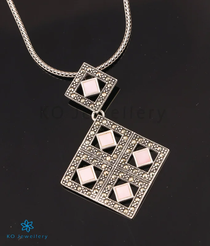 Simple Crystal Necklace For Daily Style-The Foursquare Silver Marcasite Necklace