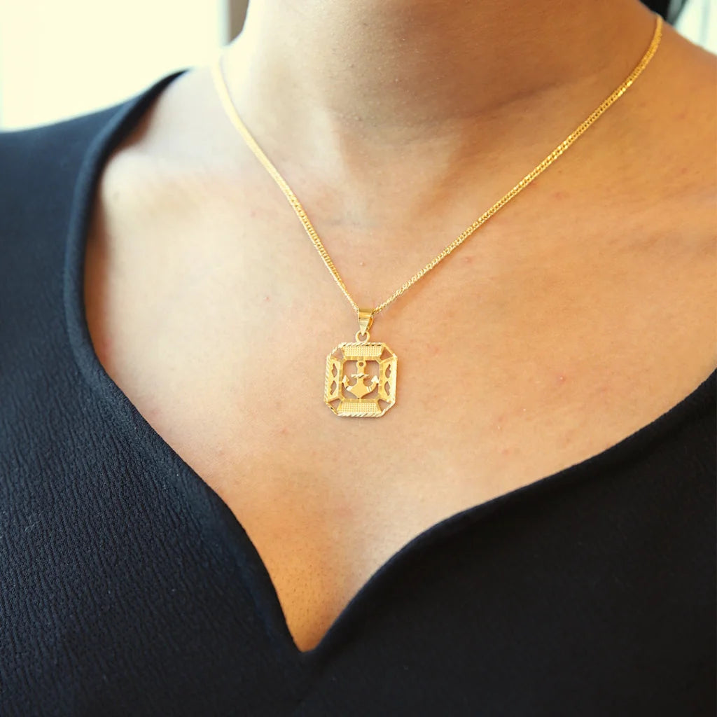 Unique Gold Necklace For Special Gifts-Gold Necklace (Chain With Anchor in Square Frame Pendant) 21KT - FKJNKL21KM8608