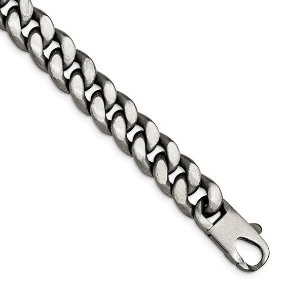 Fashionable Stackable Bracelets-Sterling Silver Ruthenium/Antiqued Brushed Curb Link Bracelet