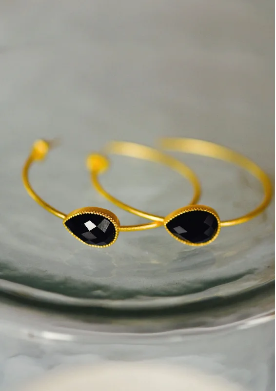 Personalized Earrings With Birthstones For Gifts-Tatum James- Skylar Stone Hoops- Black