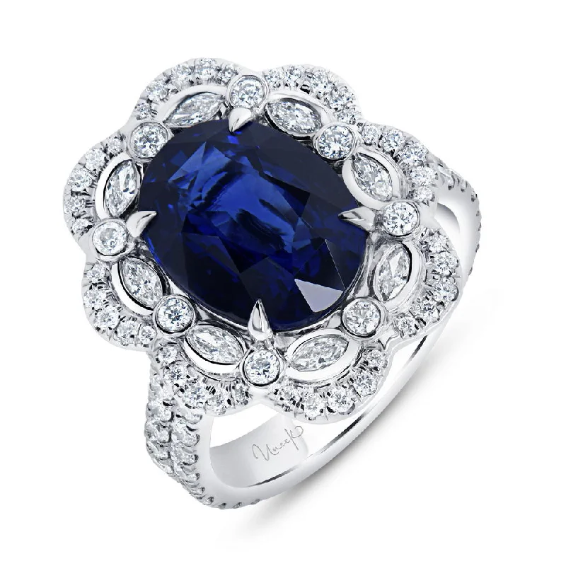 Sparkling Engagement Rings For Special Moments-Uneek Precious Collection Double-Halo Oval Shaped Blue Sapphire Engagement Ring