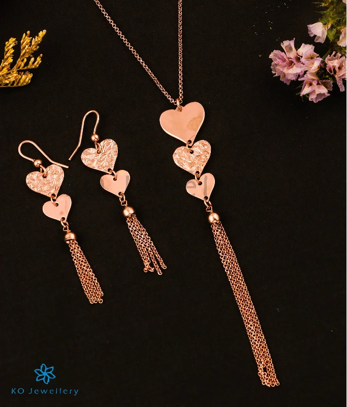 Classic Pendant Necklace For Formal Wear-The Enchanting Heart Silver Rose-gold Necklace Set