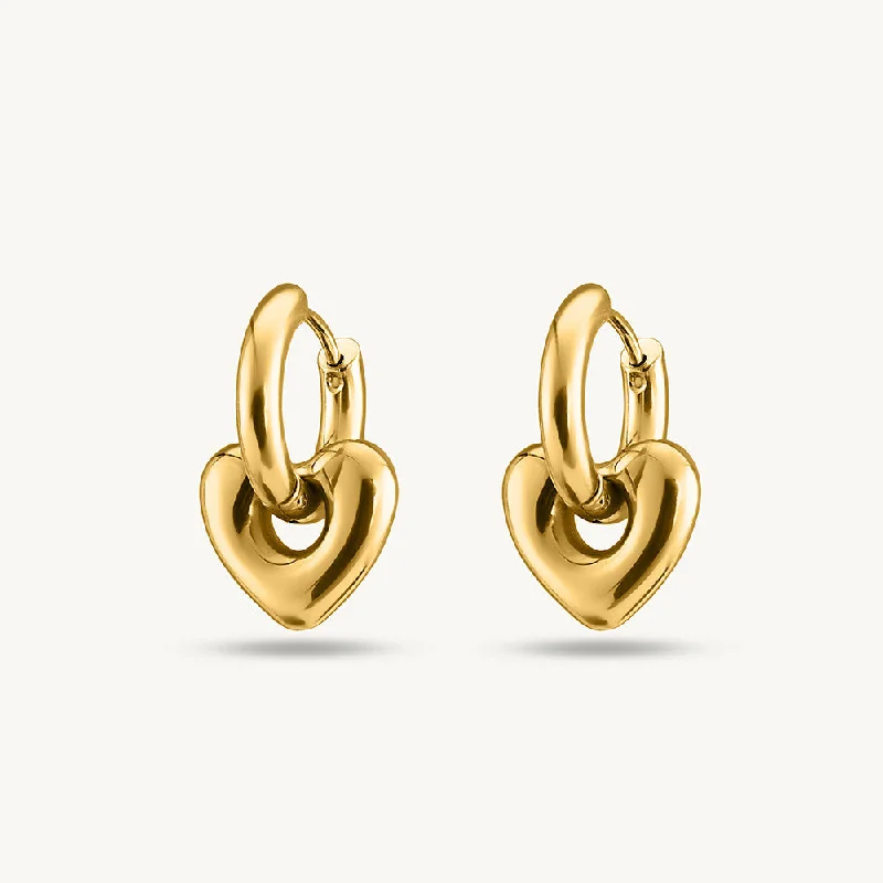 Chic Crystal Earrings For Evening Parties-Gold Heart Hoop Earrings