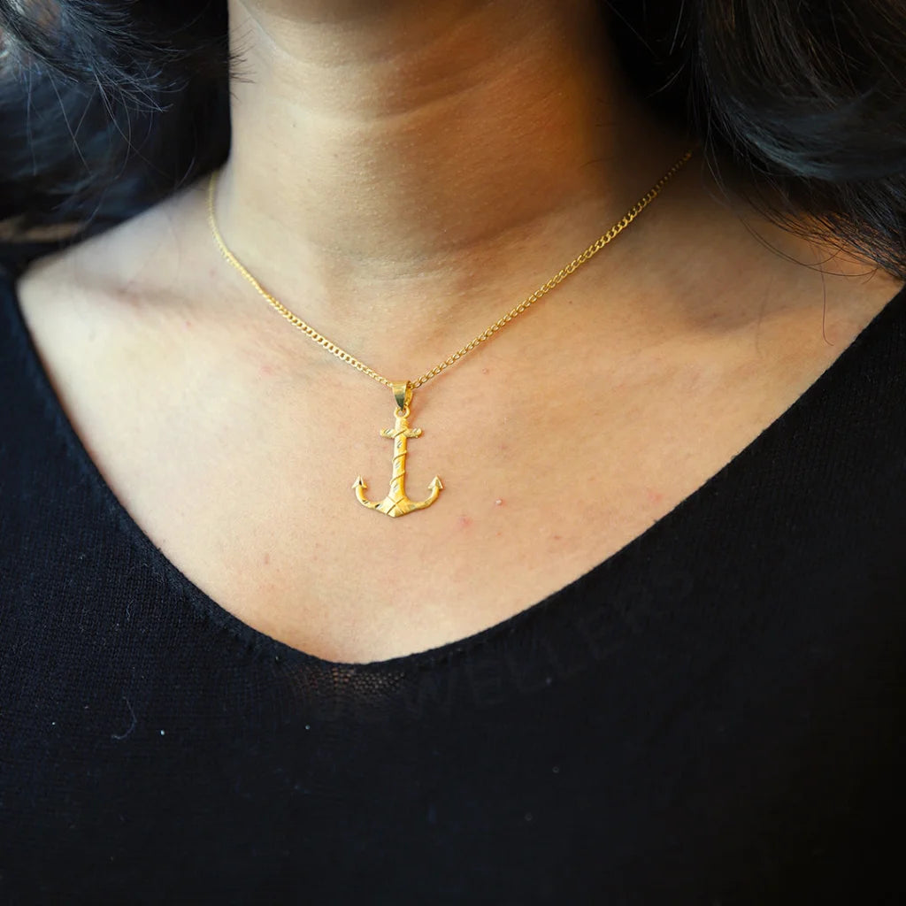 Handcrafted Gold Necklace For Weddings-Gold Necklace (Chain With Anchor Pendant) 21KT - FKJNKL21KM8570