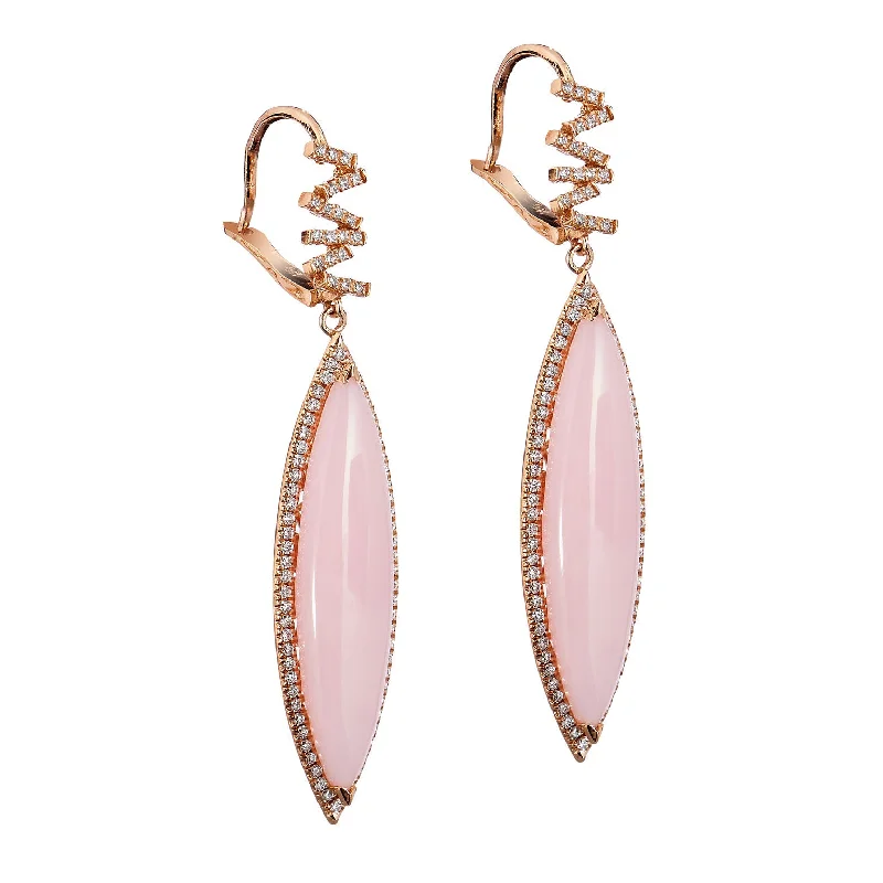 Statement Earrings With Natural Crystals-18 Karat Rose Gold And Pink Opal Earrings