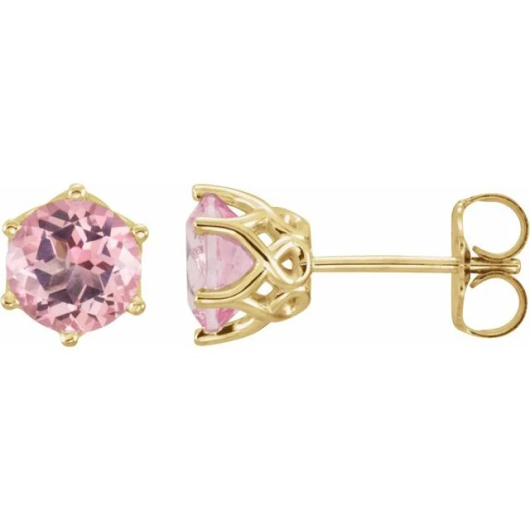 Handmade Crystal Earrings For Night Events-14K Yellow Natural Pink Morganite Earrings