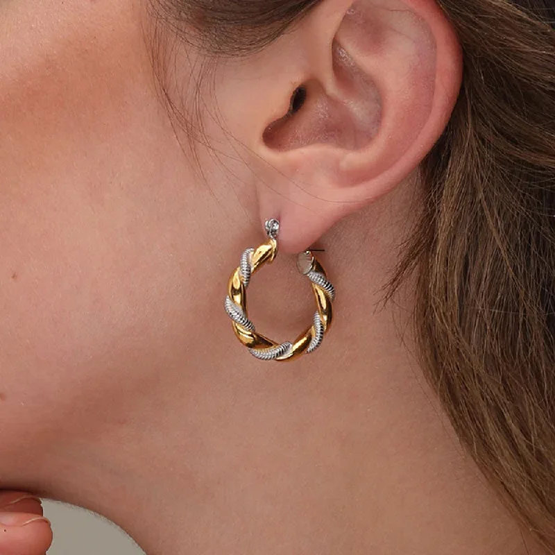 Unique Dangle Earrings For Special Occasions-Golden Silver Twisted Hoop Earrings