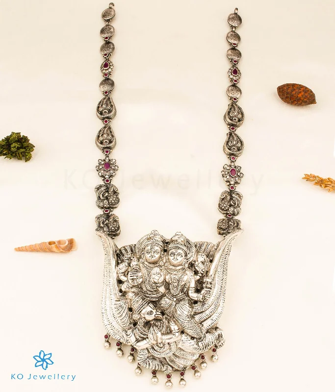 Sparkling Gold Necklace For Formal Events-The Lakshmi Narayana Silver Peacock  Necklace