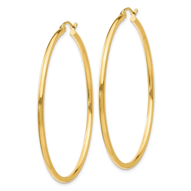 Luxury Pearl Earrings For Formal Events-14k Polished 2x50mm  Lightweight Tube Hoop Earrings